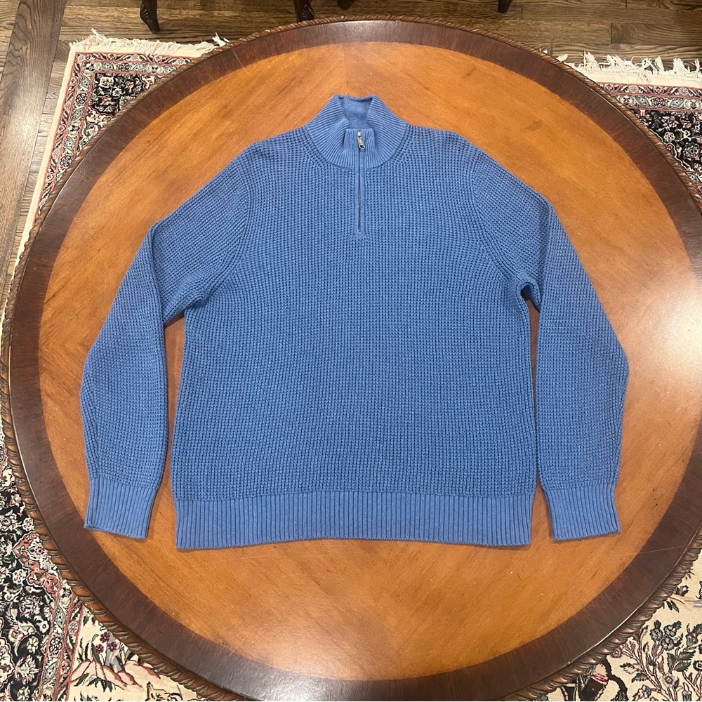 NEW $118 J.Crew Waffle Knit Half Zip Pullover Sweater Baltic Blue XL Cotton - Picture 2 of 16